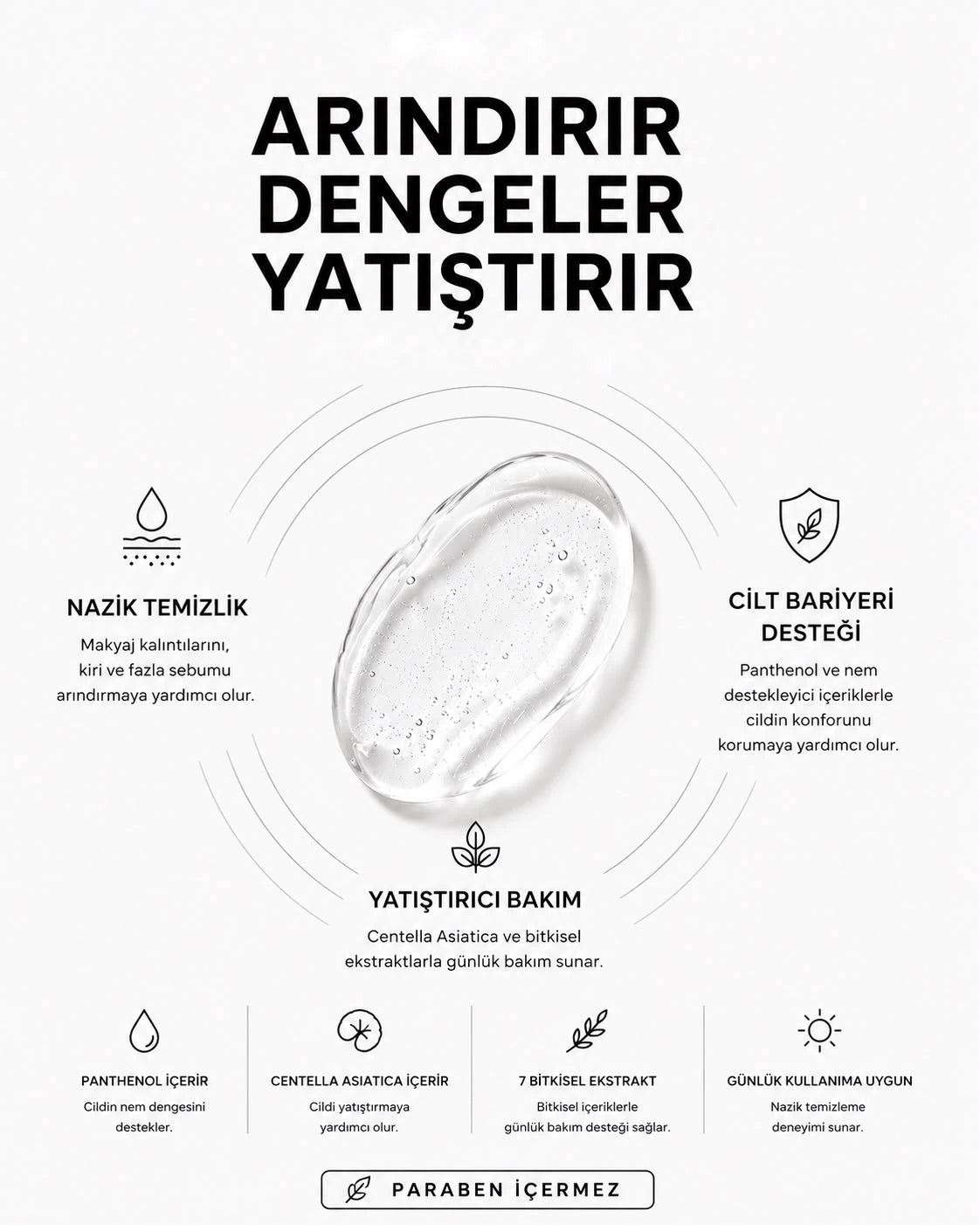 Cica Cleansing Gel içerikleri: panthenol, centella asiatica ve cadı fındığı