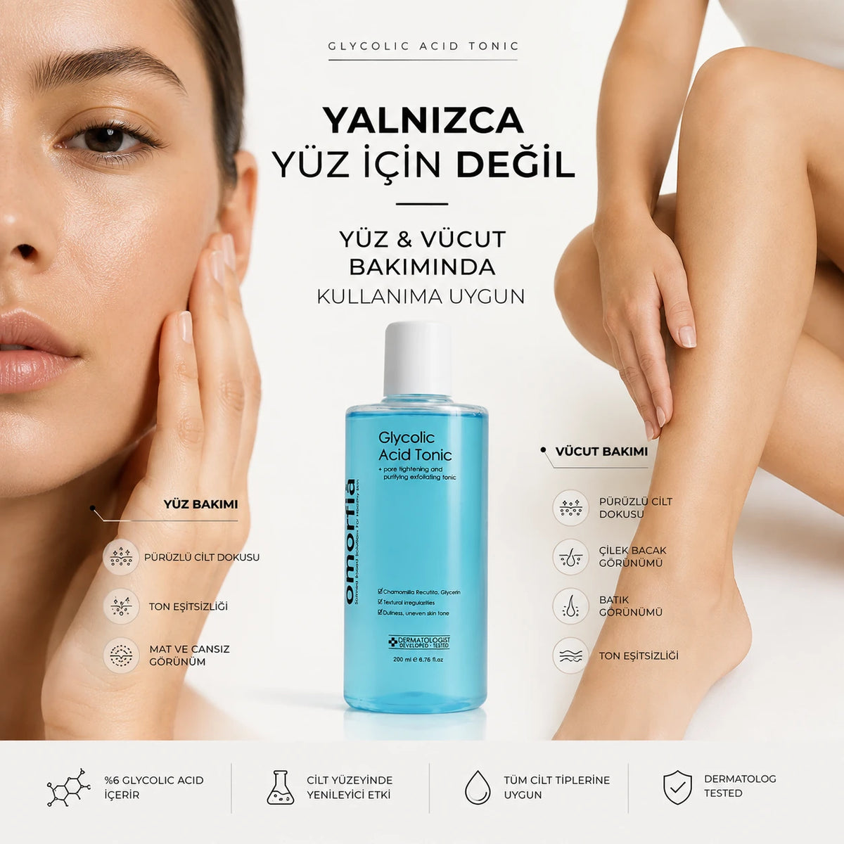 Glycolic Acid Tonic ile yüz ve vücut bakımı