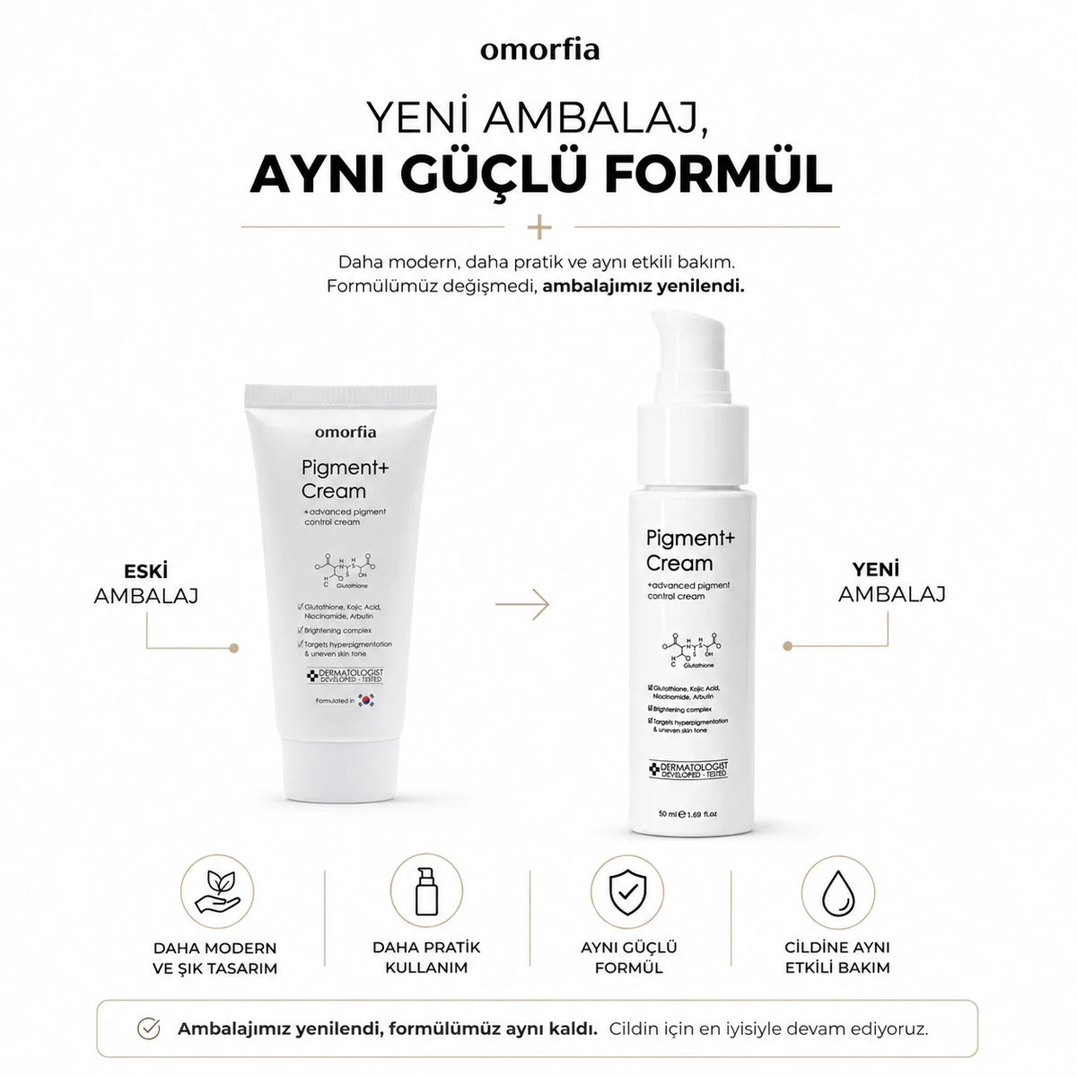 Pigment+ Cream yeni ve eski ambalaj karşılaştırması