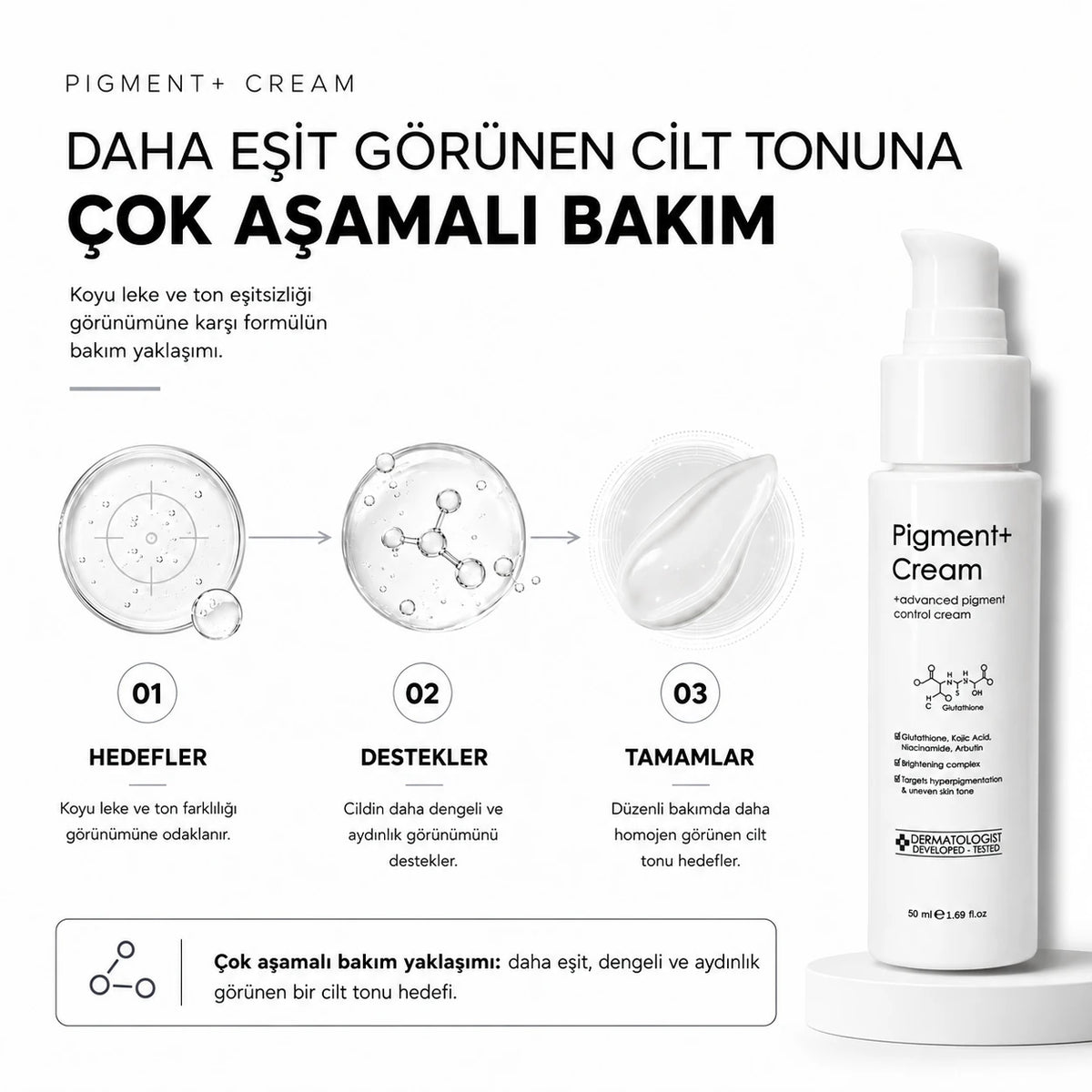 Pigment+ Cream çok aşamalı bakım yaklaşımı