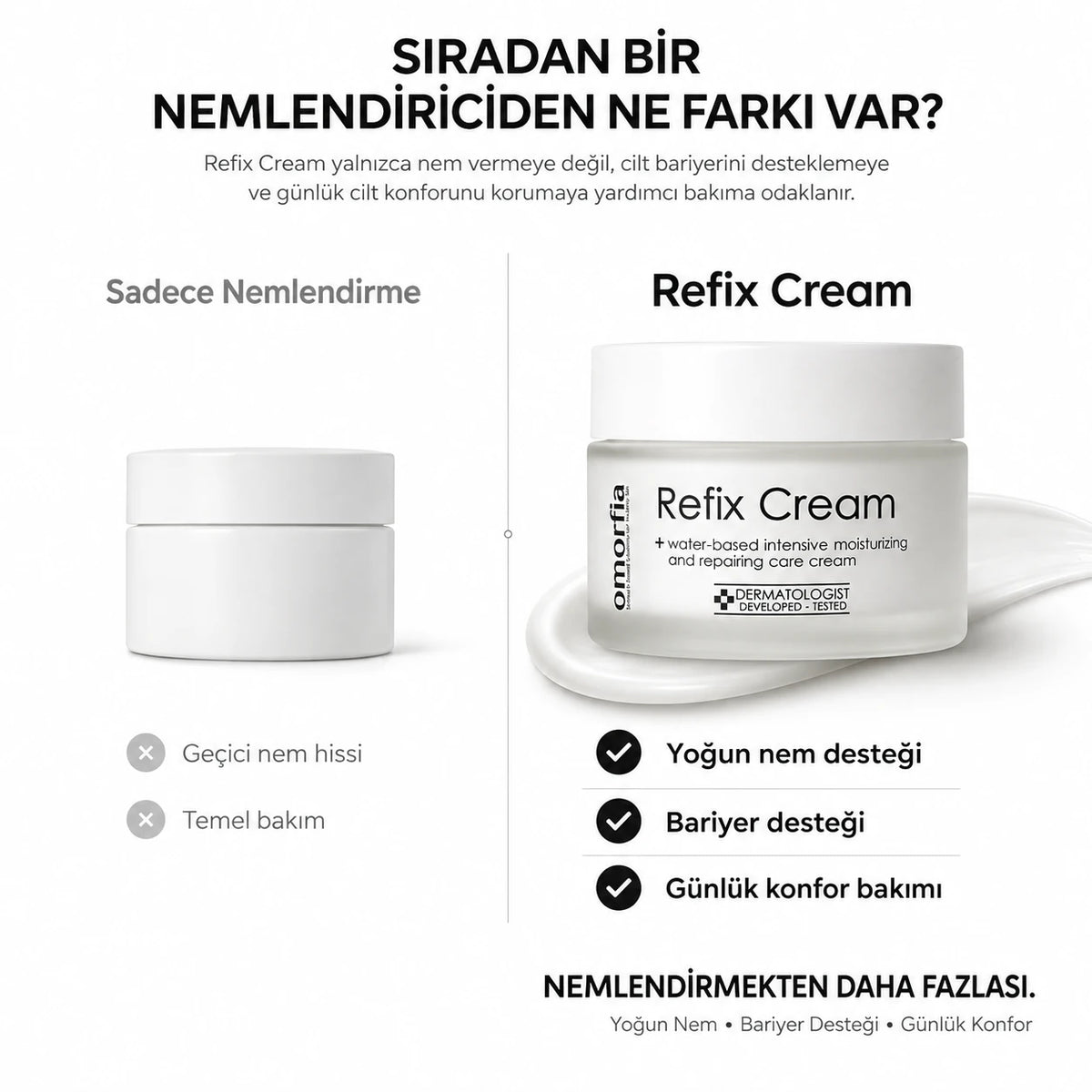 Refix Cream ile sıradan bir nemlendiricinin karşılaştırması